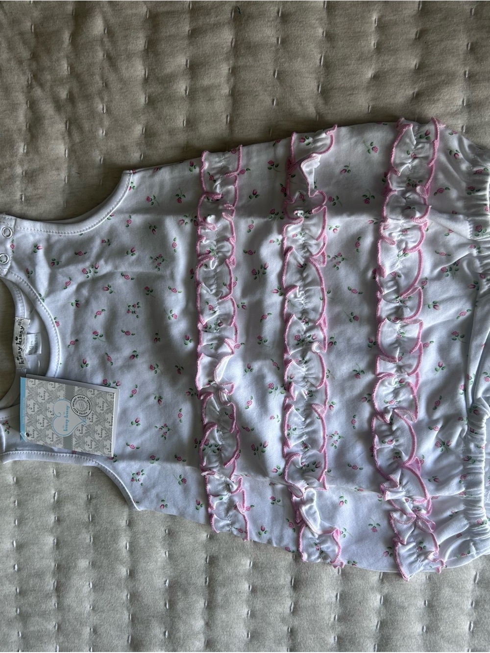 Kissy Kissy White One-Piece with Pink Ruffle Trim